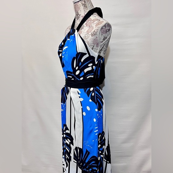 REISS ERIN Royal blue and white palm print halter neck maxi dress size 2. - Picture 6 of 13